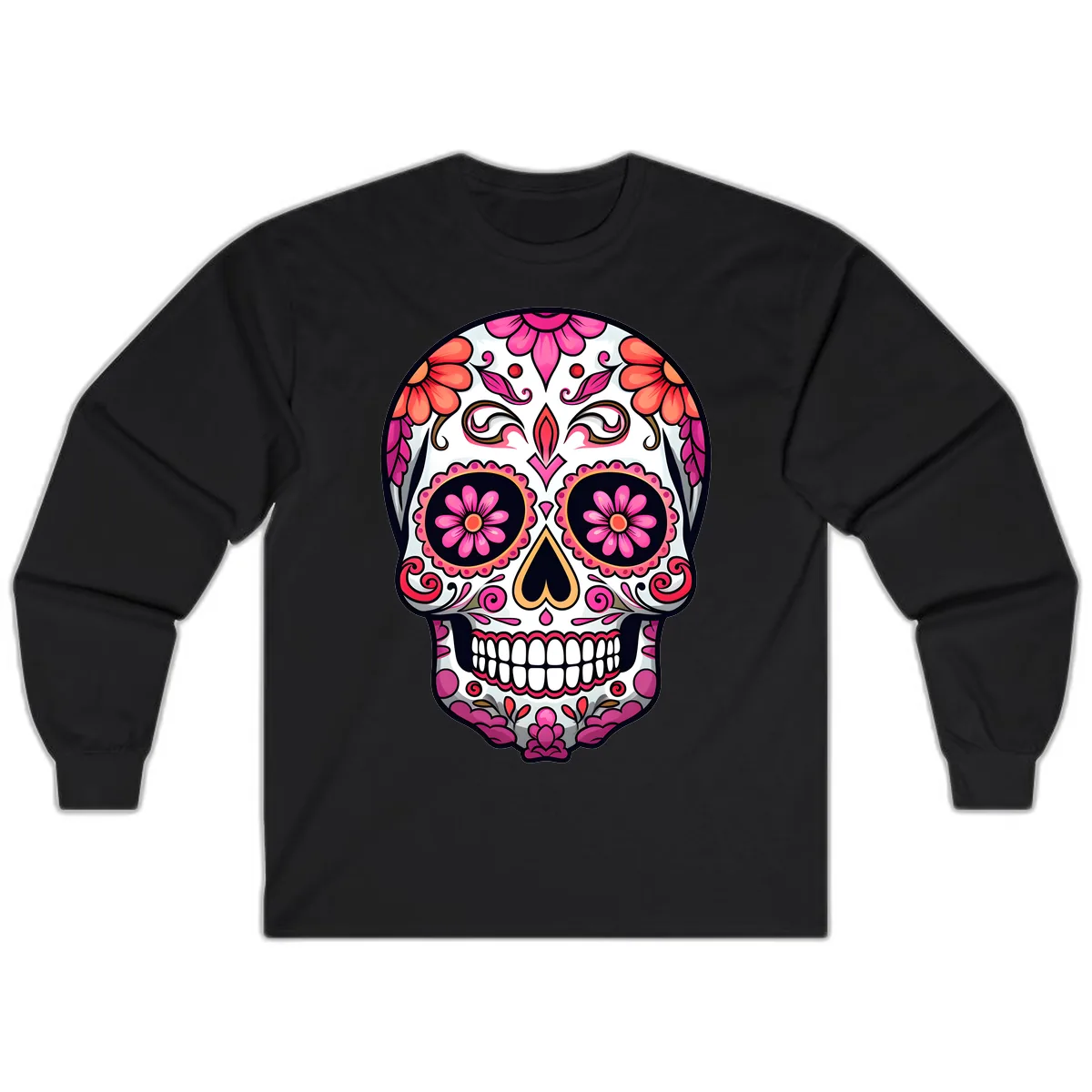 Ornate Floral Calavera Sugar Skull Long Sleeve in Black