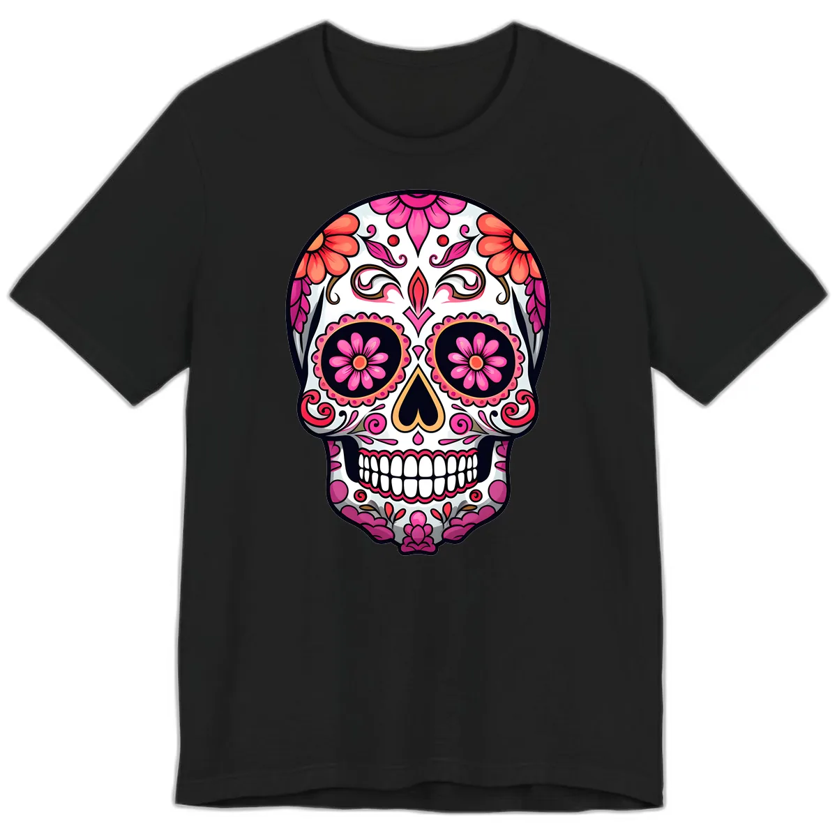 Ornate Floral Calavera Sugar Skull Premium T-Shirt in Black