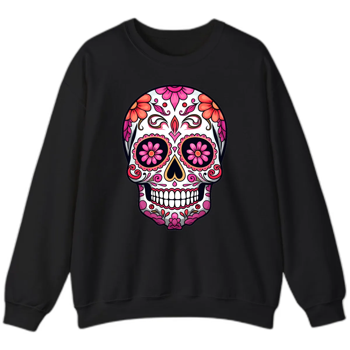 Ornate Floral Calavera Sugar Skull Sweatshirt in Black