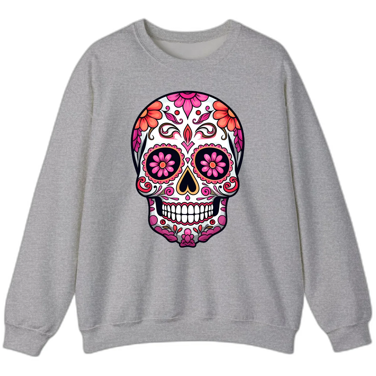 Ornate Floral Calavera Sugar Skull Sweatshirt in Sport Grey