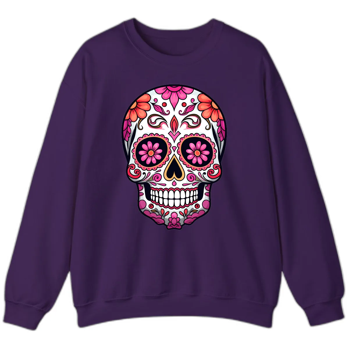 Ornate Floral Calavera Sugar Skull Sweatshirt in Purple
