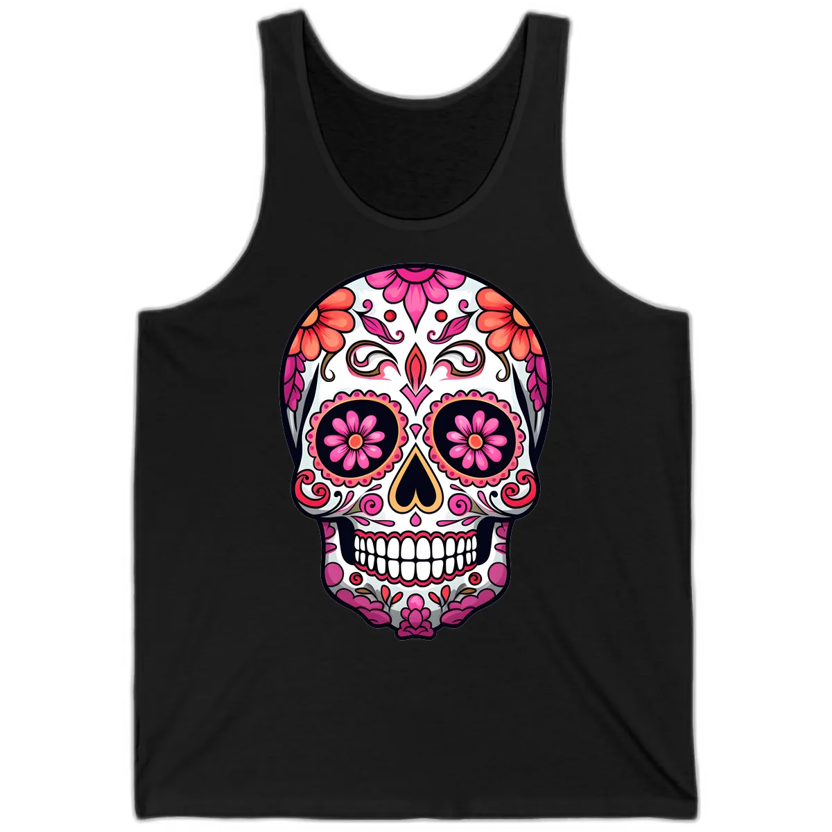 Ornate Floral Calavera Sugar Skull Tank in Black