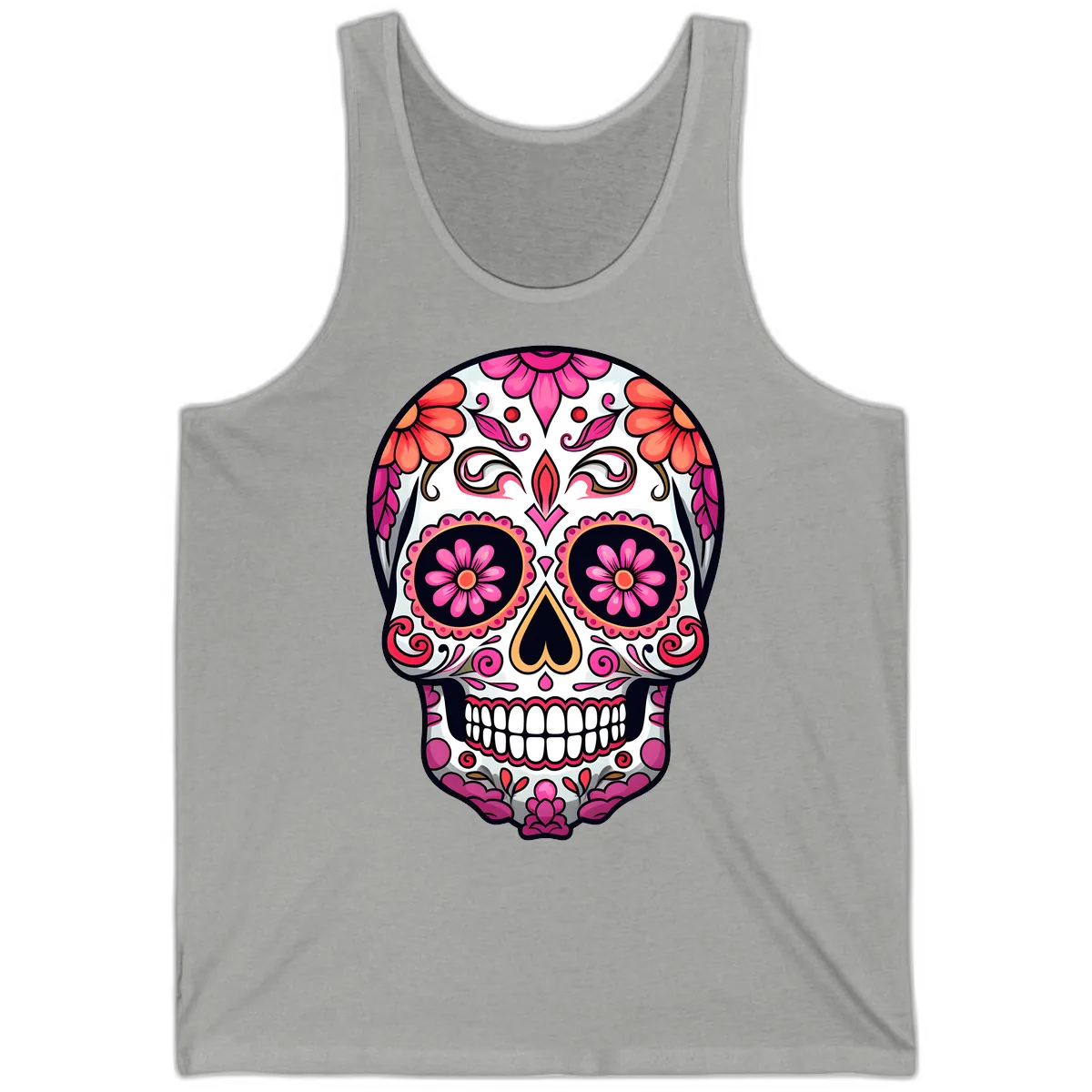 Ornate Floral Calavera Sugar Skull Tank in Athletic Heather