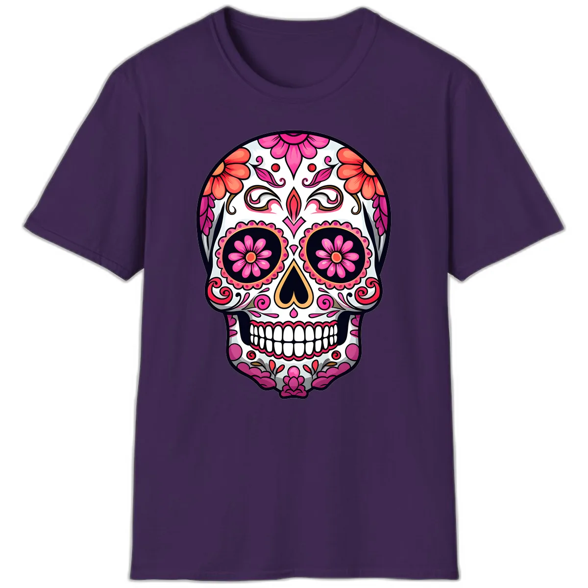 Ornate Floral Calavera Sugar Skull T-Shirt in Purple