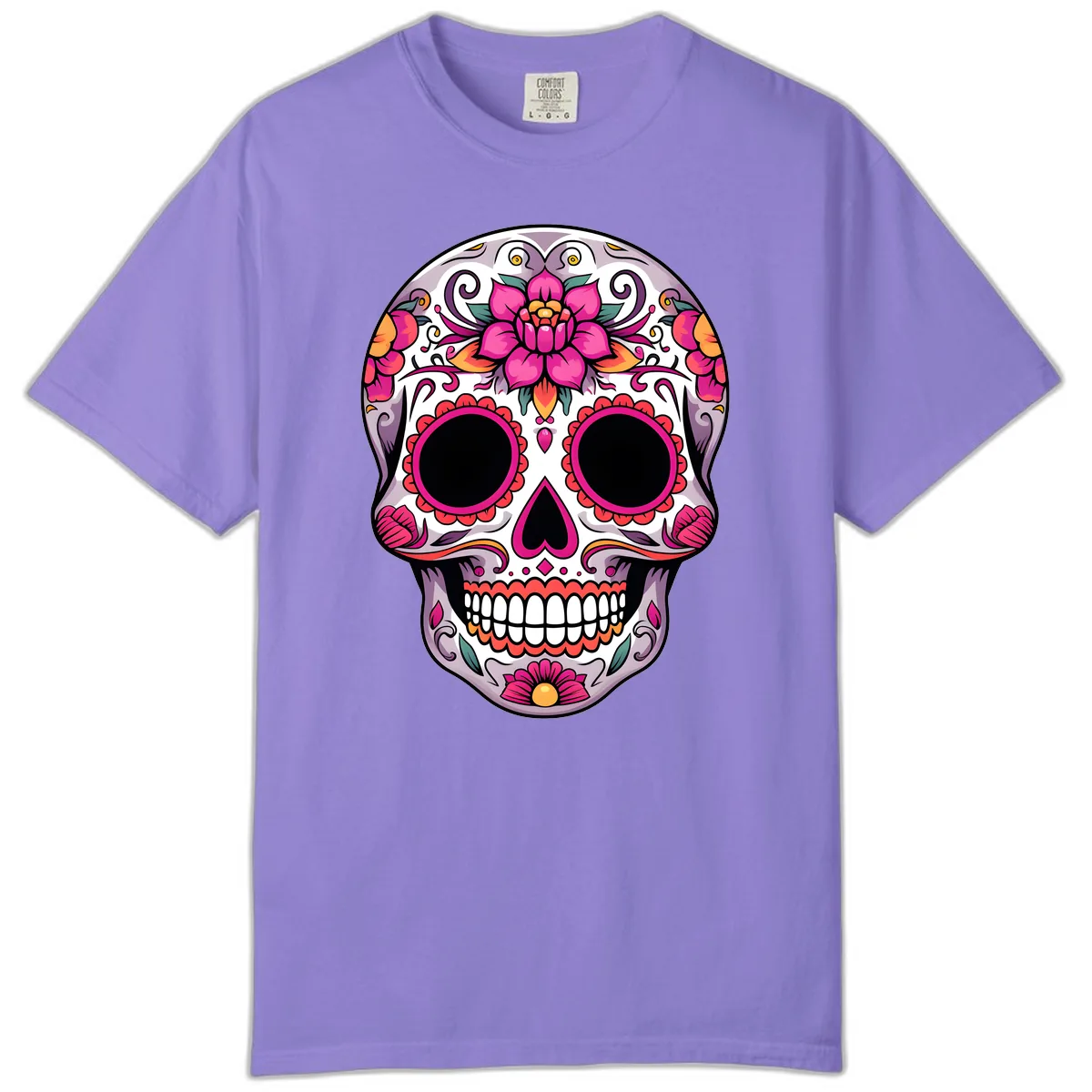 Intricate Floral Calavera Sugar Skull Design Comfort Color in Violet