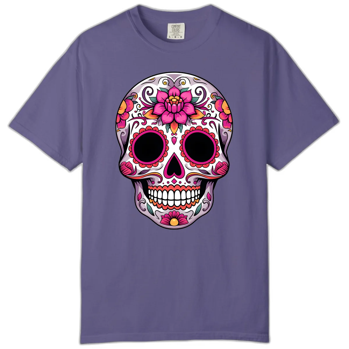 Intricate Floral Calavera Sugar Skull Design Comfort Color in Grape