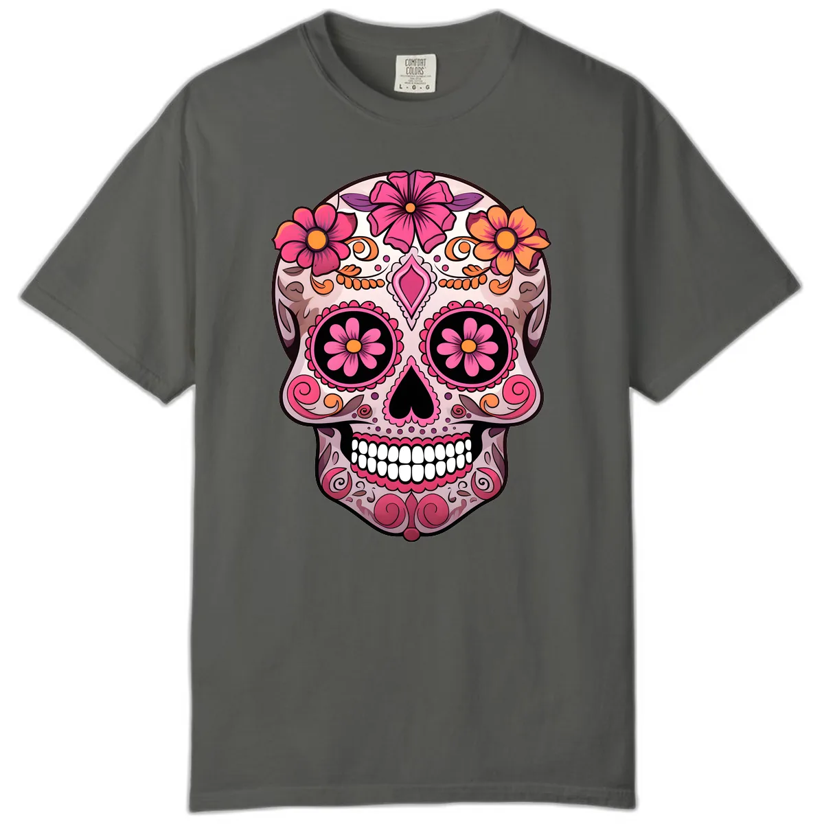 Ornate Floral Sugar Skull Calavera Art Comfort Color in Pepper