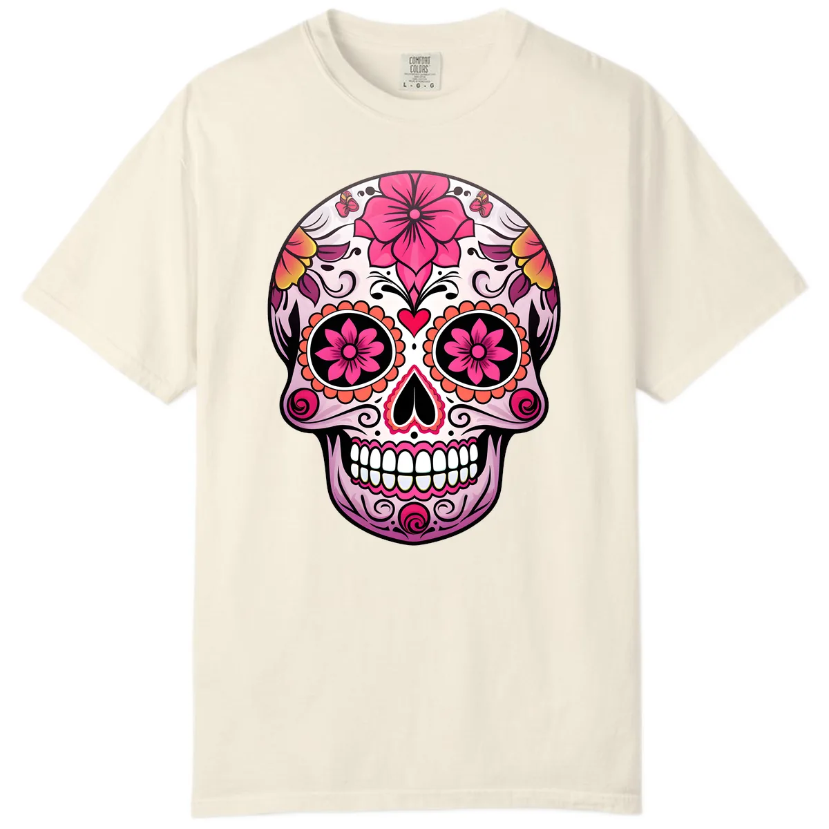 Vibrant Floral Day Of The Dead Sugar Skull Comfort Color in Ivory