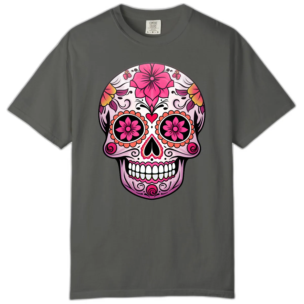 Vibrant Floral Day Of The Dead Sugar Skull Comfort Color in Pepper