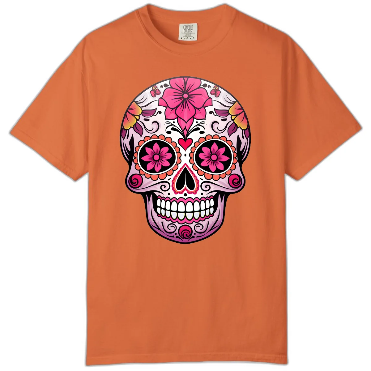 Vibrant Floral Day Of The Dead Sugar Skull Comfort Color in Burnt Orange