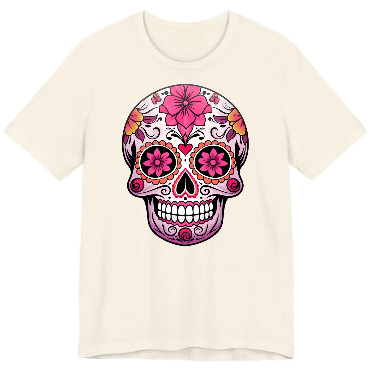 Vibrant Floral Day Of The Dead Sugar Skull Premium T-Shirt in Natural