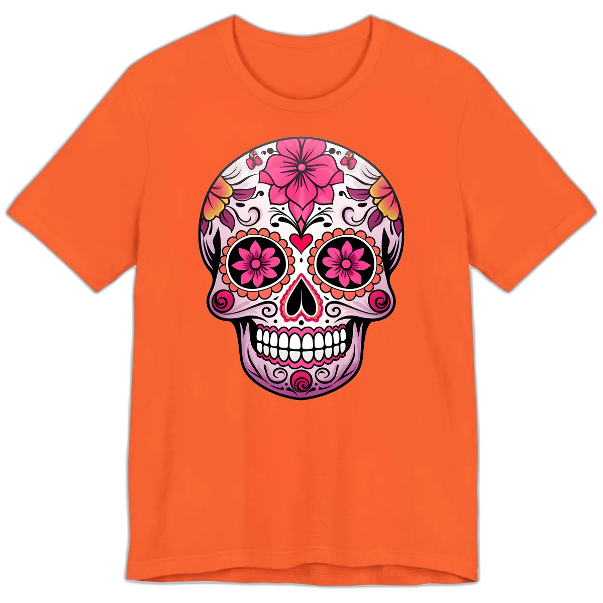 Vibrant Floral Day Of The Dead Sugar Skull Premium T-Shirt in Orange