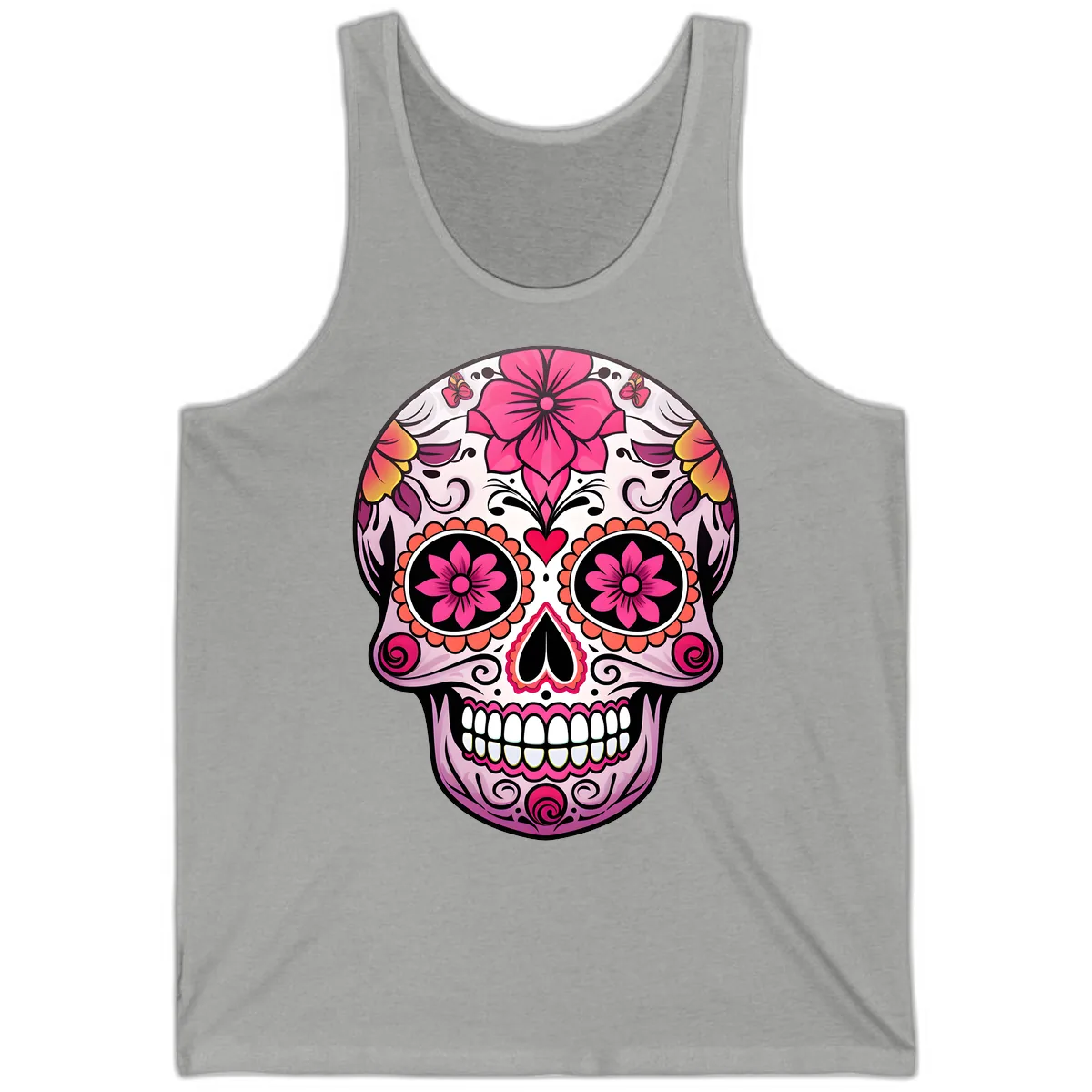 Vibrant Floral Day Of The Dead Sugar Skull Tank in Athletic Heather