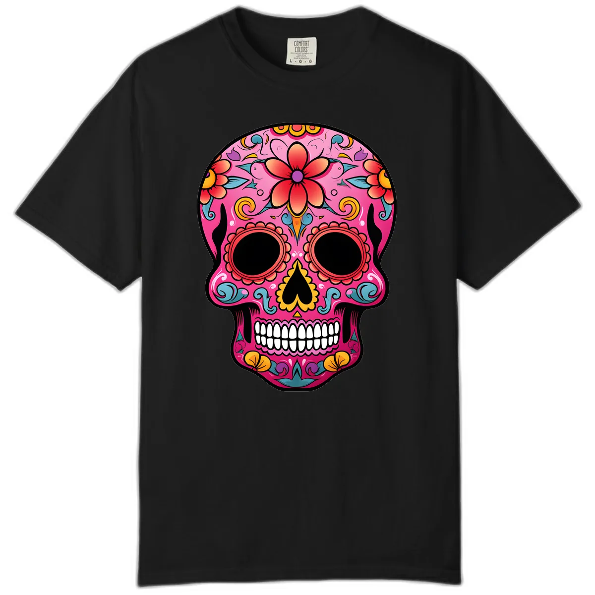 Vibrant Floral Calavera Sugar Skull Comfort Color in Black
