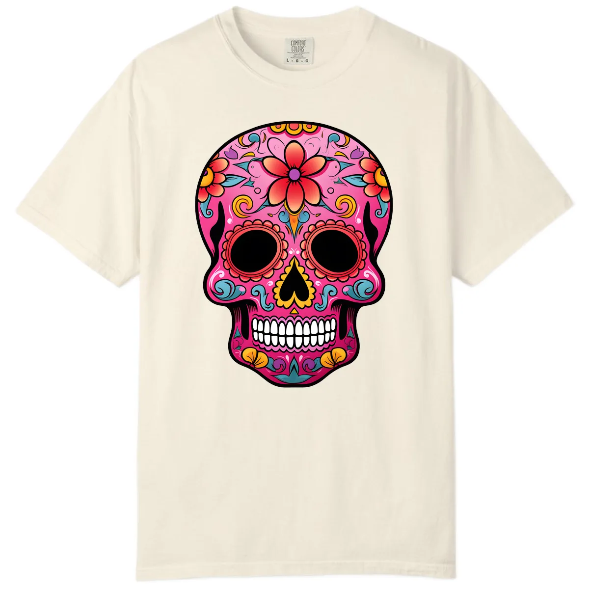 Vibrant Floral Calavera Sugar Skull Comfort Color in Ivory