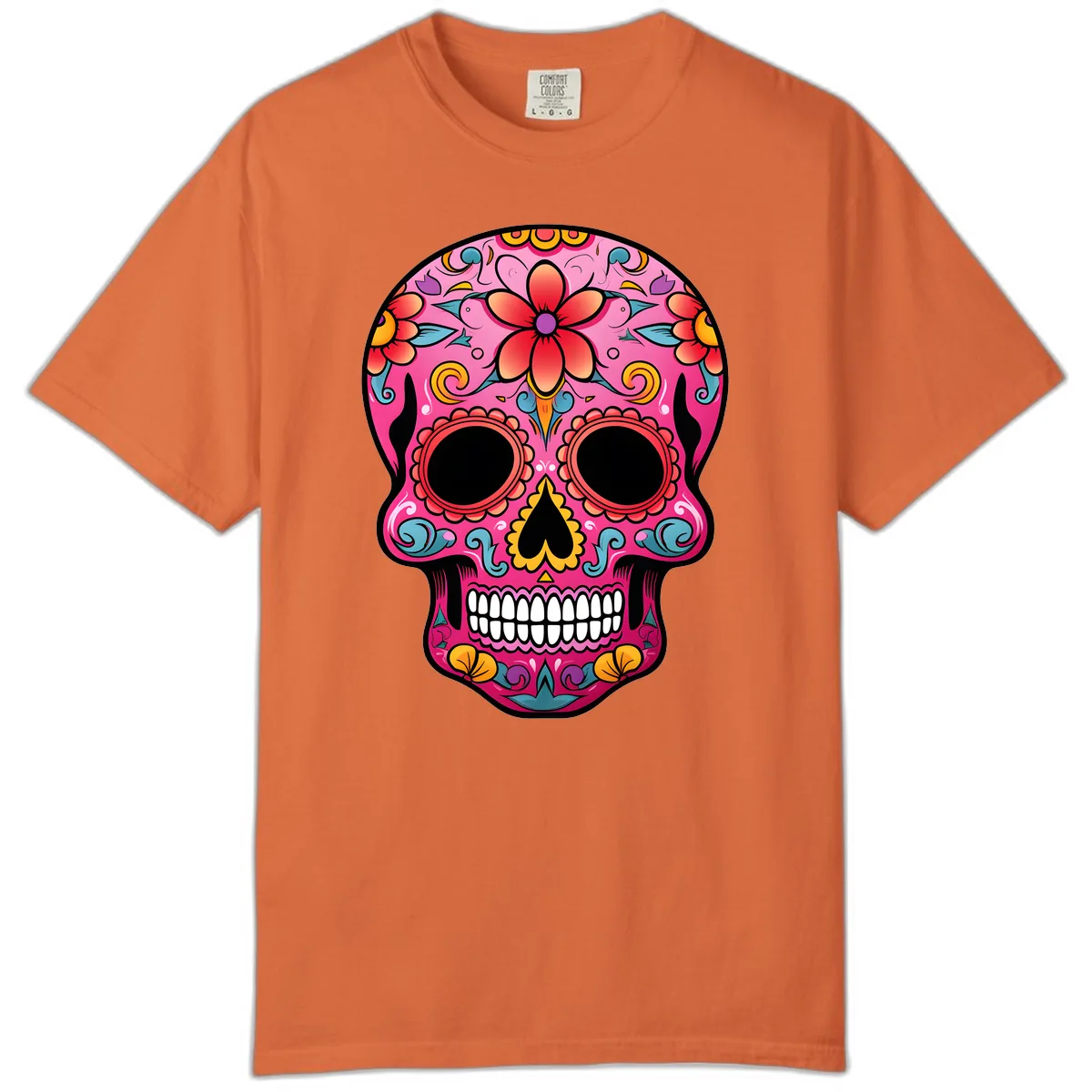 Vibrant Floral Calavera Sugar Skull Comfort Color in Burnt Orange
