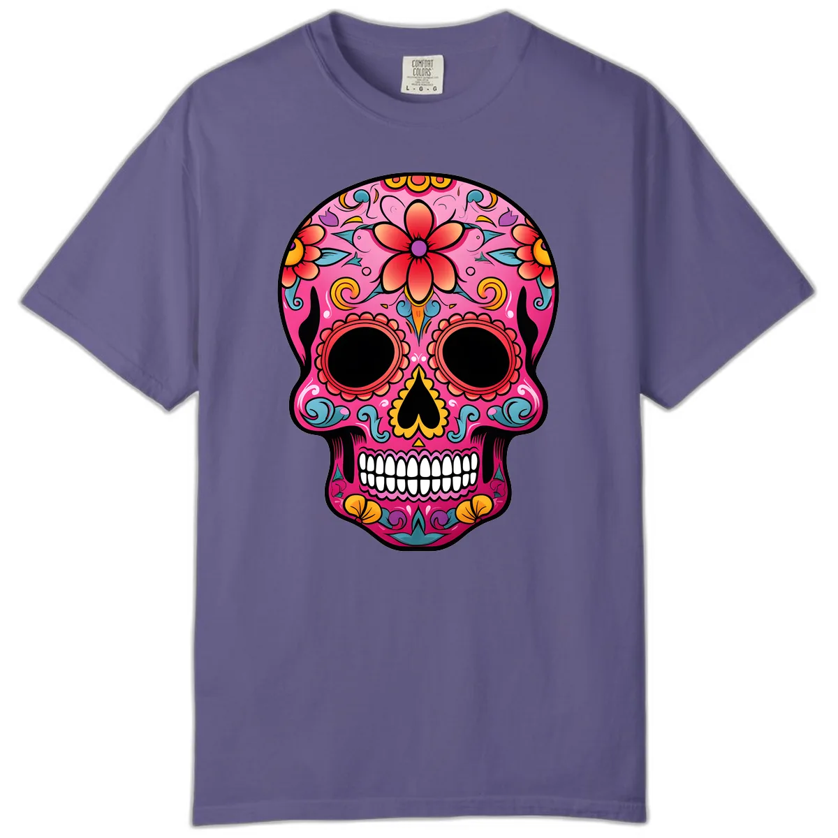 Vibrant Floral Calavera Sugar Skull Comfort Color in Grape