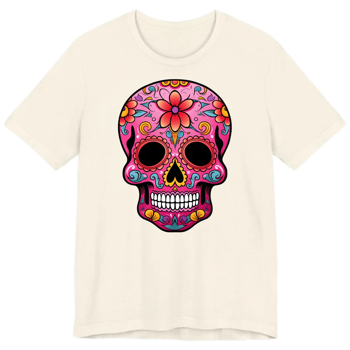 Vibrant Floral Calavera Sugar Skull Premium T-Shirt in Natural