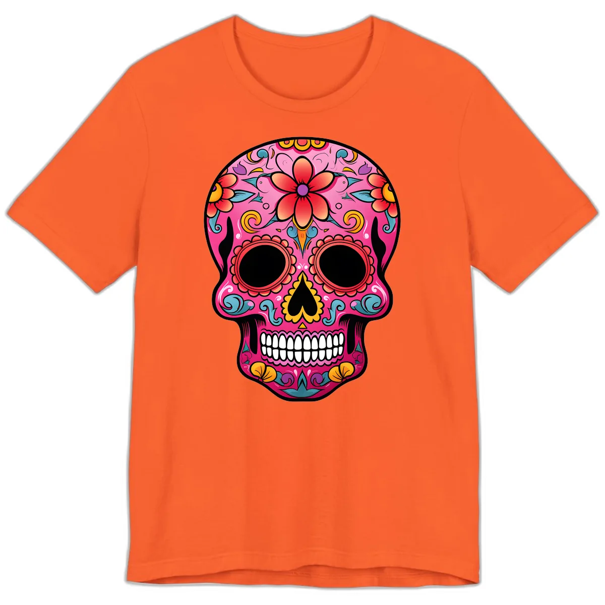 Vibrant Floral Calavera Sugar Skull Premium T-Shirt in Orange