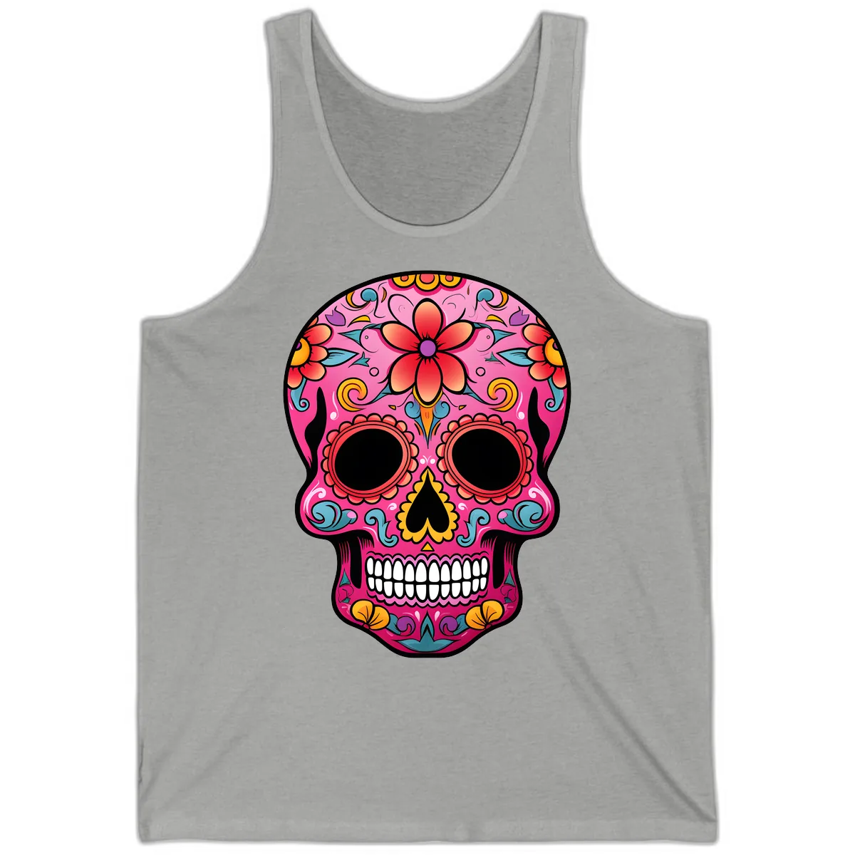 Vibrant Floral Calavera Sugar Skull Tank in Athletic Heather