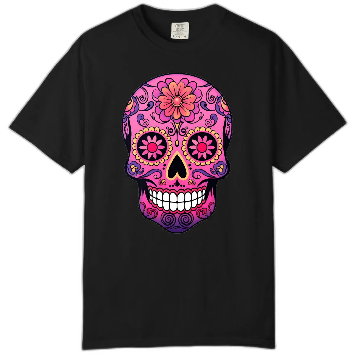 Vibrant Floral Sugar Skull Calavera Comfort Color in Black