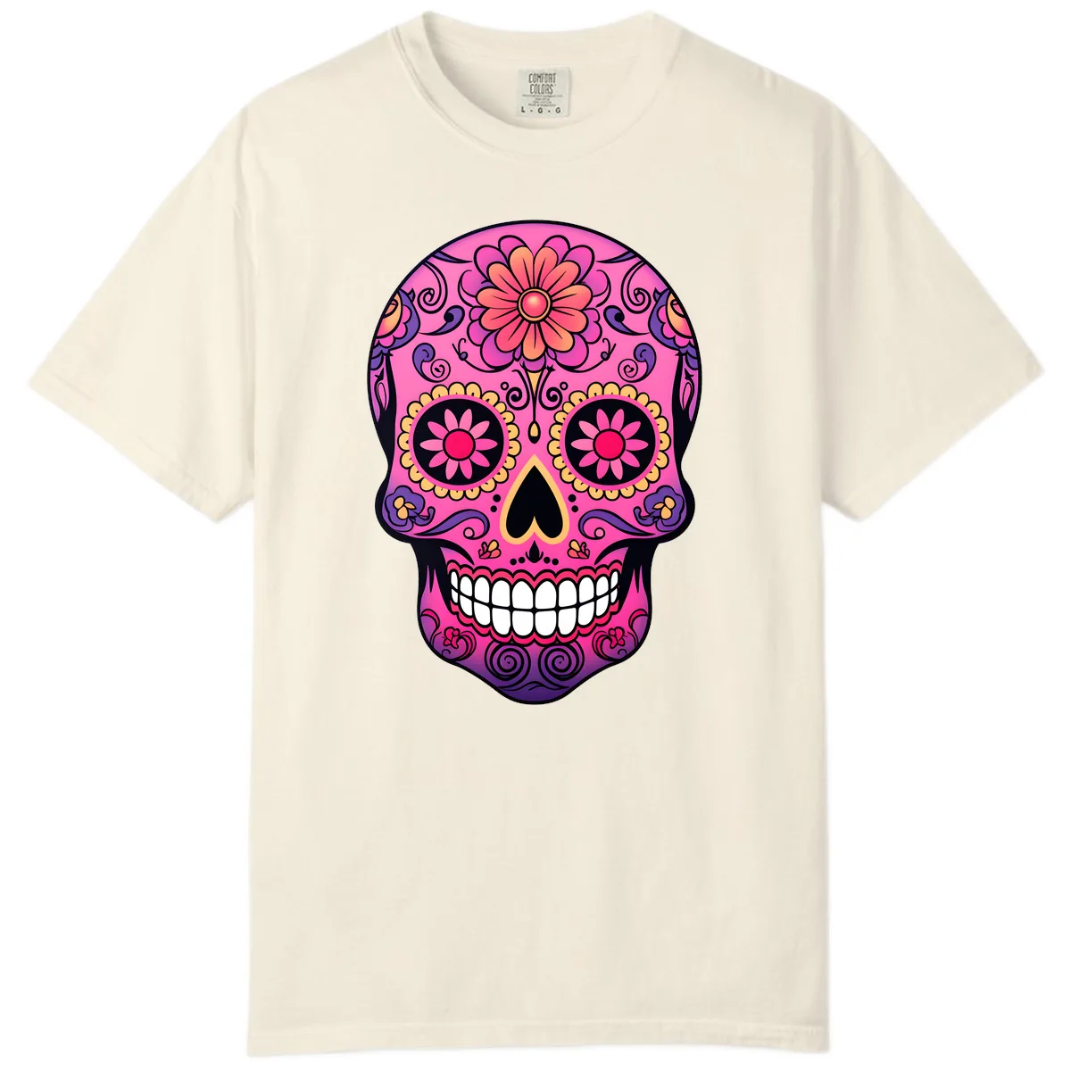 Vibrant Floral Sugar Skull Calavera Comfort Color in Ivory