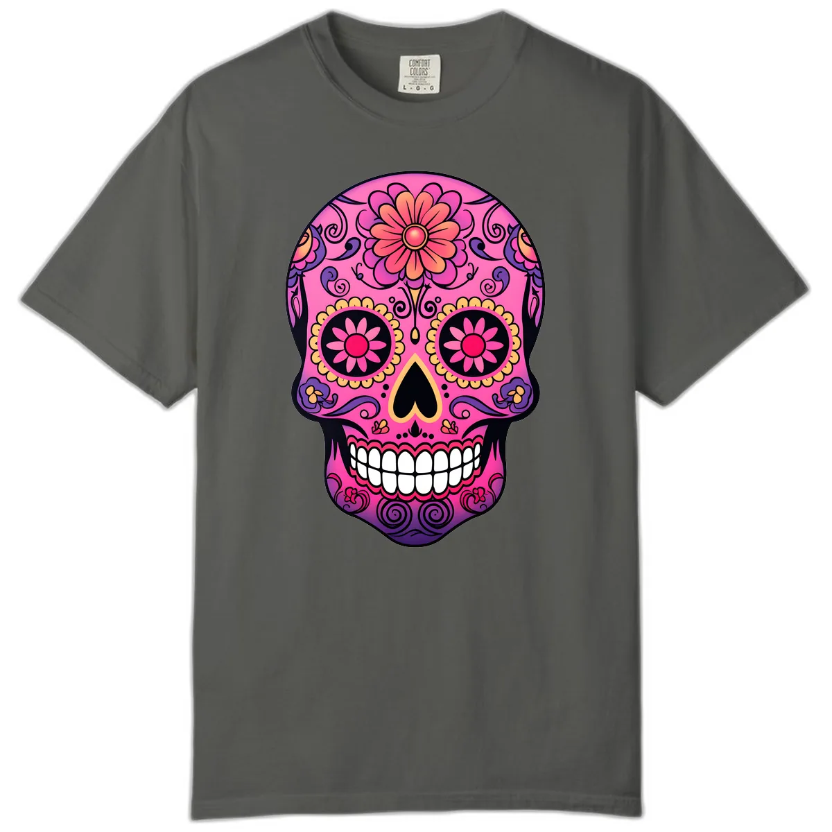 Vibrant Floral Sugar Skull Calavera Comfort Color in Pepper