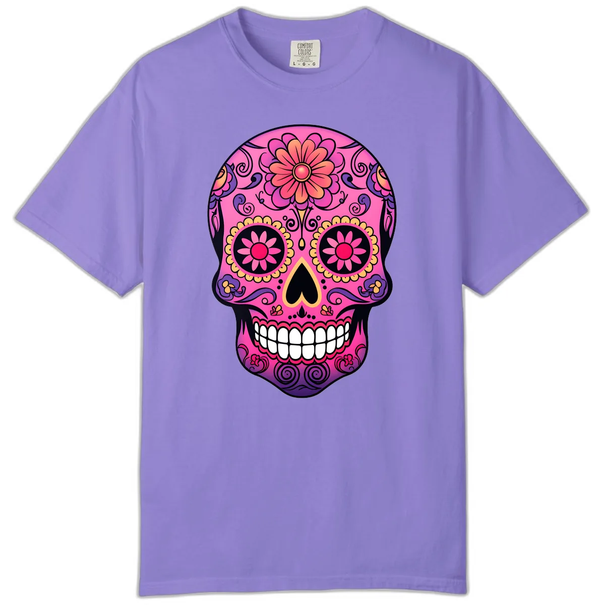 Vibrant Floral Sugar Skull Calavera Comfort Color in Violet