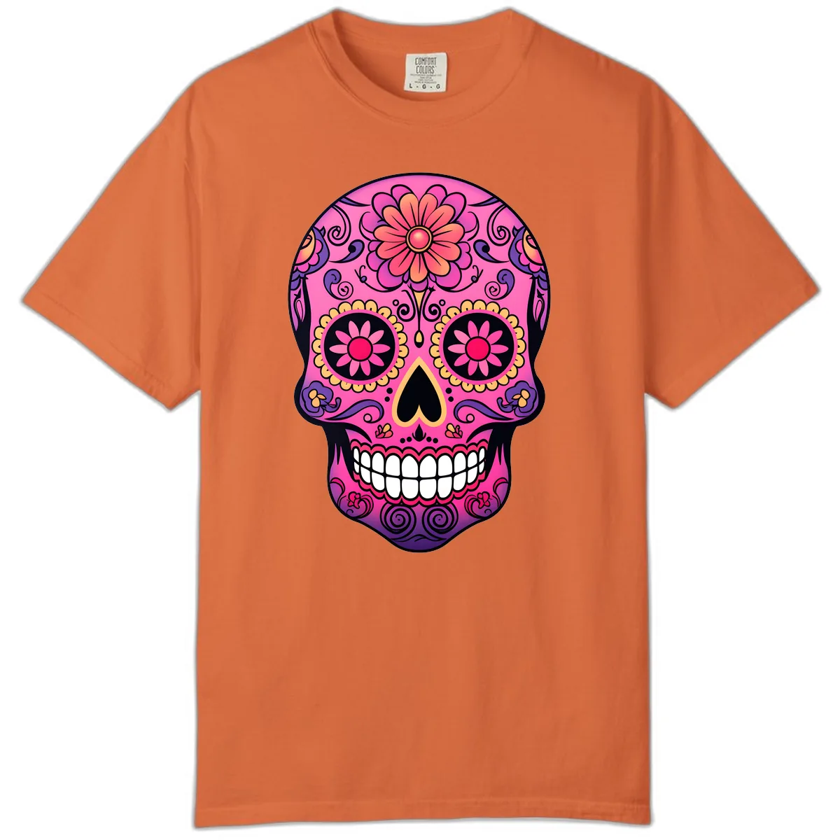 Vibrant Floral Sugar Skull Calavera Comfort Color in Burnt Orange