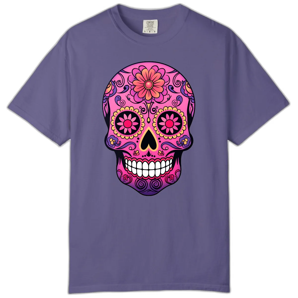 Vibrant Floral Sugar Skull Calavera Comfort Color in Grape