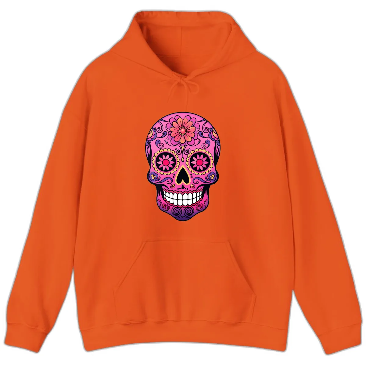 Vibrant Floral Sugar Skull Calavera Hoodie in Orange