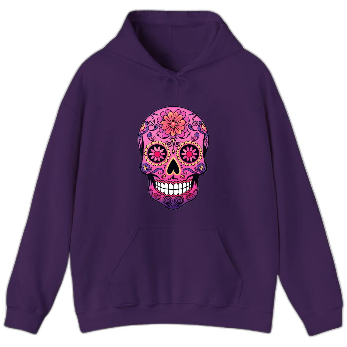 Vibrant Floral Sugar Skull Calavera Hoodie in Purple