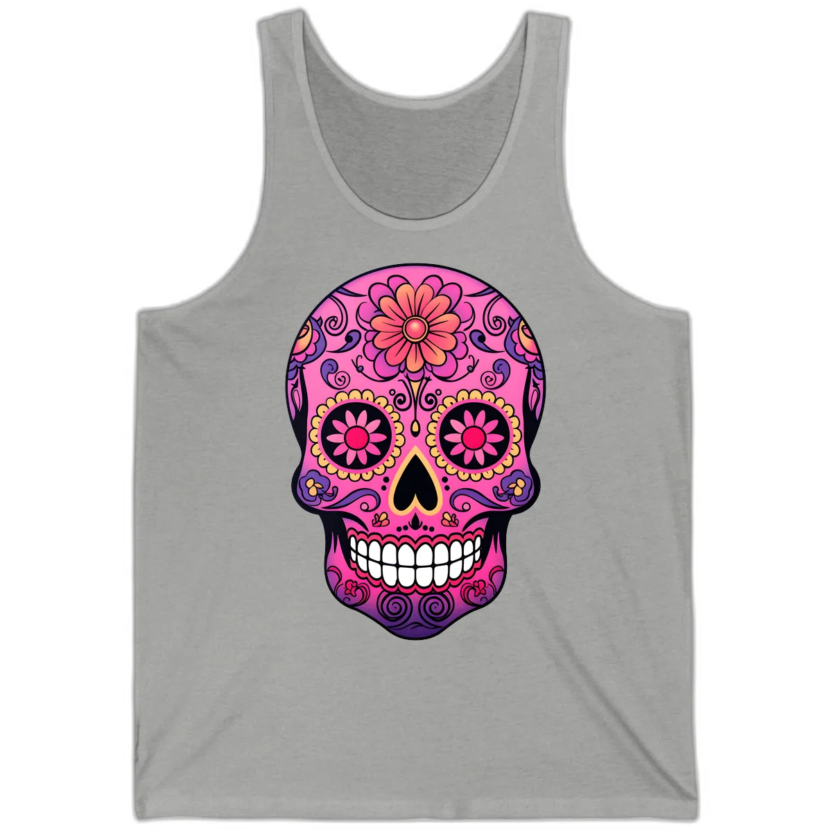 Vibrant Floral Sugar Skull Calavera Tank in Athletic Heather