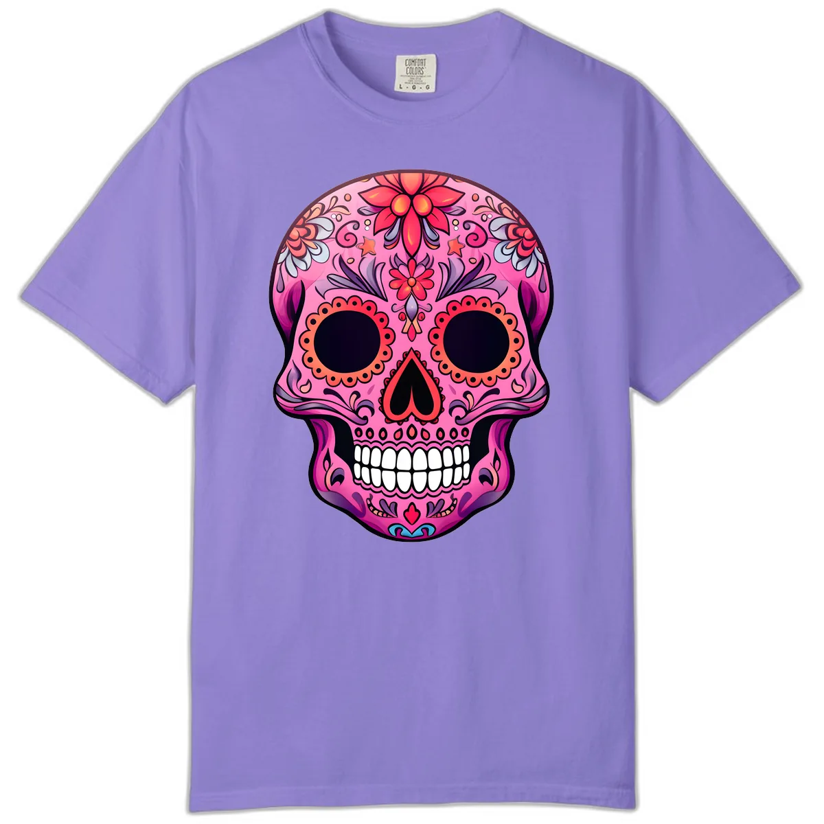 Vibrant Pink Calavera Sugar Skull Art Comfort Color in Violet