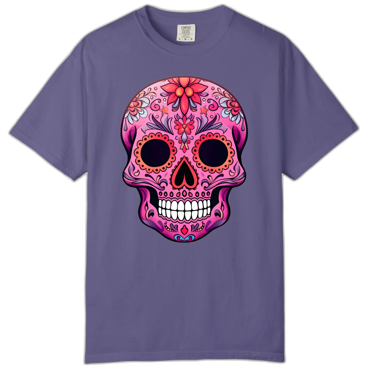 Vibrant Pink Calavera Sugar Skull Art Comfort Color in Grape