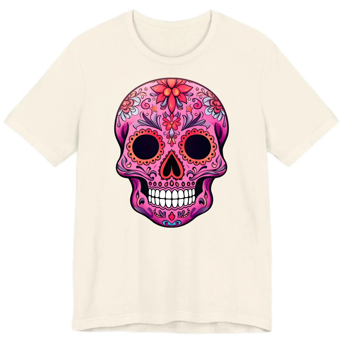 Vibrant Pink Calavera Sugar Skull Art Premium T-Shirt in Natural