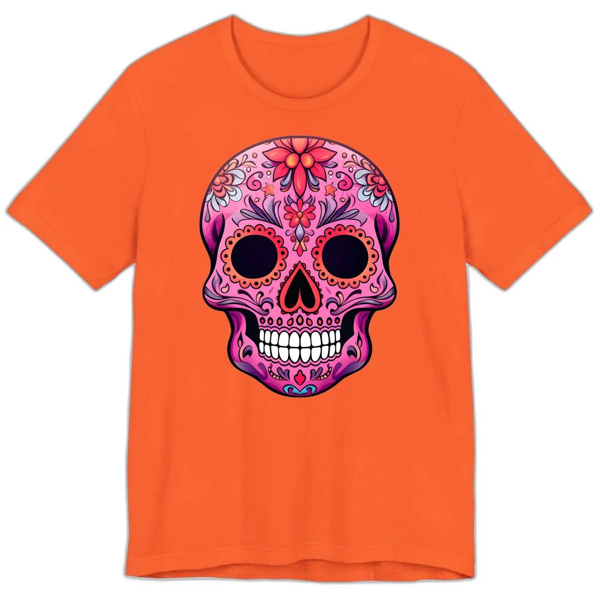 Vibrant Pink Calavera Sugar Skull Art Premium T-Shirt in Orange