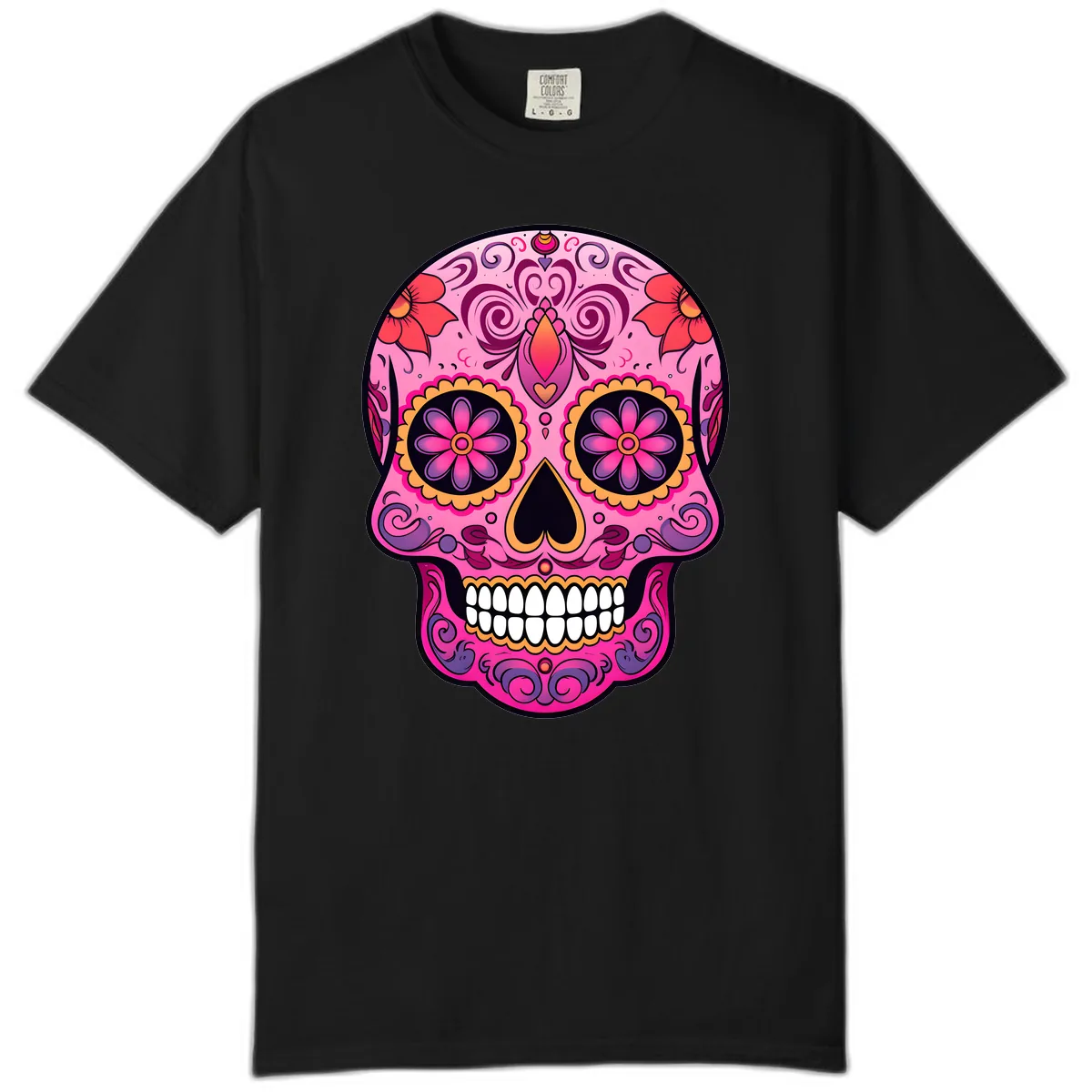 Vibrant Floral Calavera Sugar Skull Comfort Color in Black