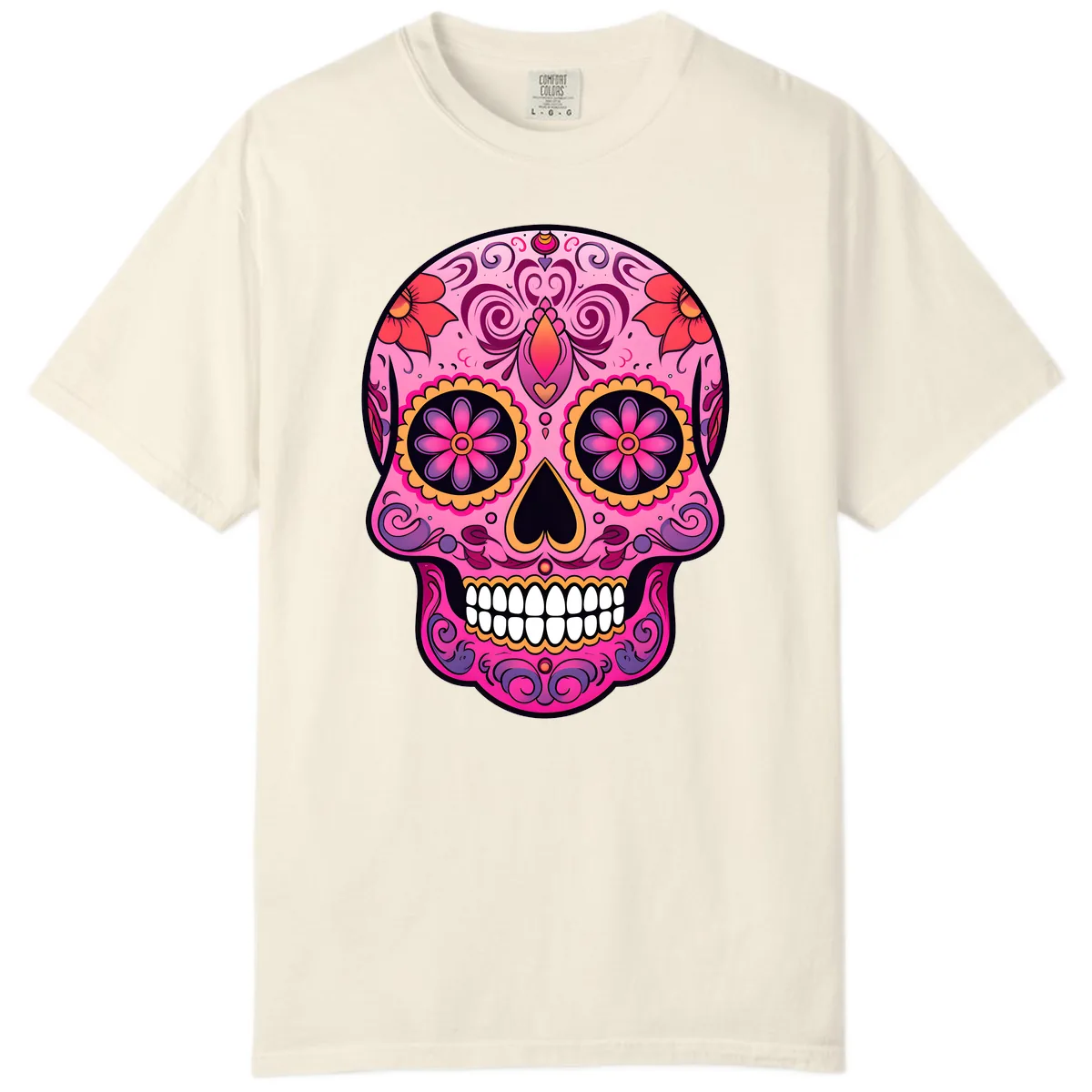 Vibrant Floral Calavera Sugar Skull Comfort Color in Ivory