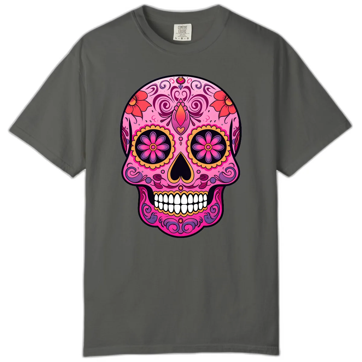 Vibrant Floral Calavera Sugar Skull Comfort Color in Pepper