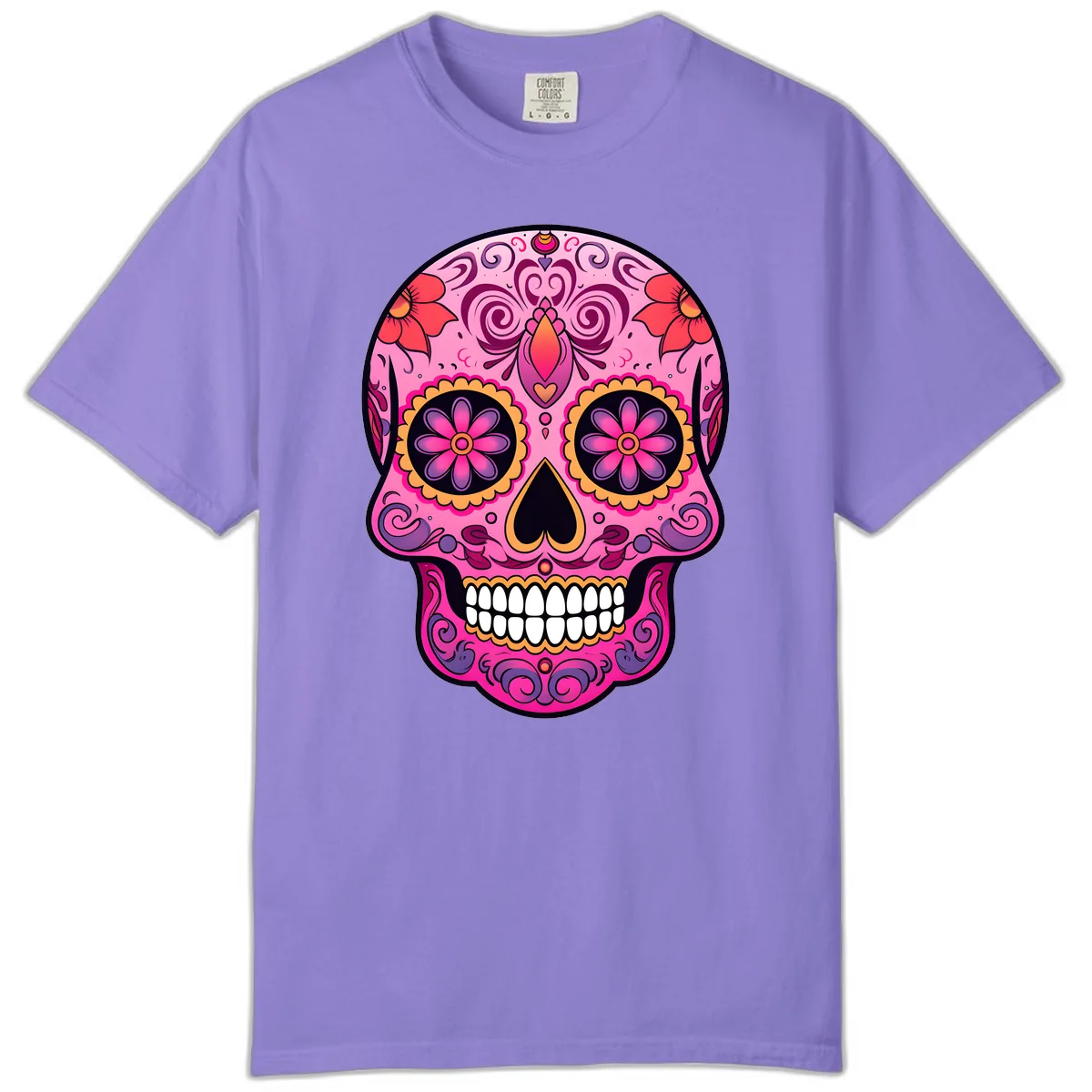 Vibrant Floral Calavera Sugar Skull Comfort Color in Violet