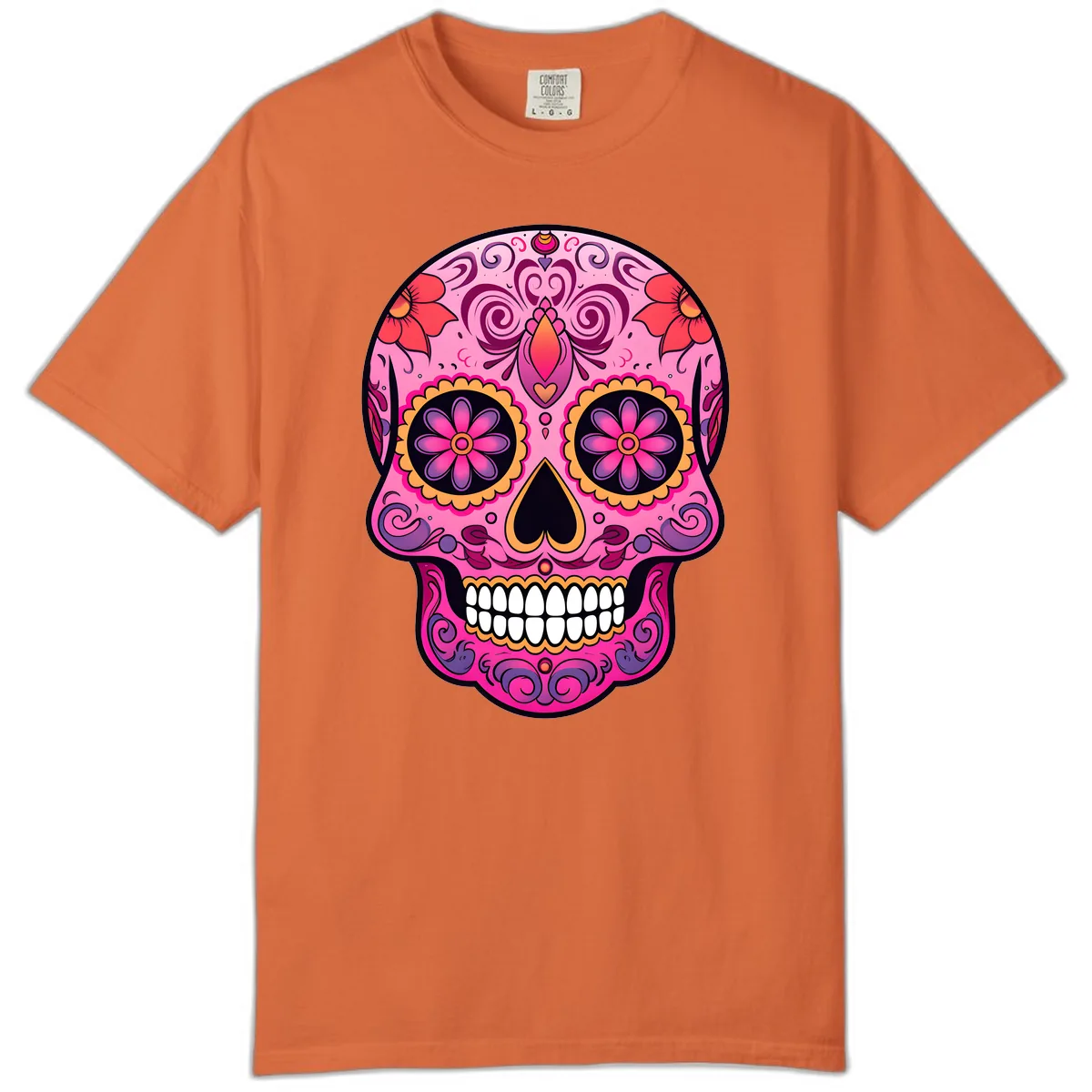 Vibrant Floral Calavera Sugar Skull Comfort Color in Burnt Orange