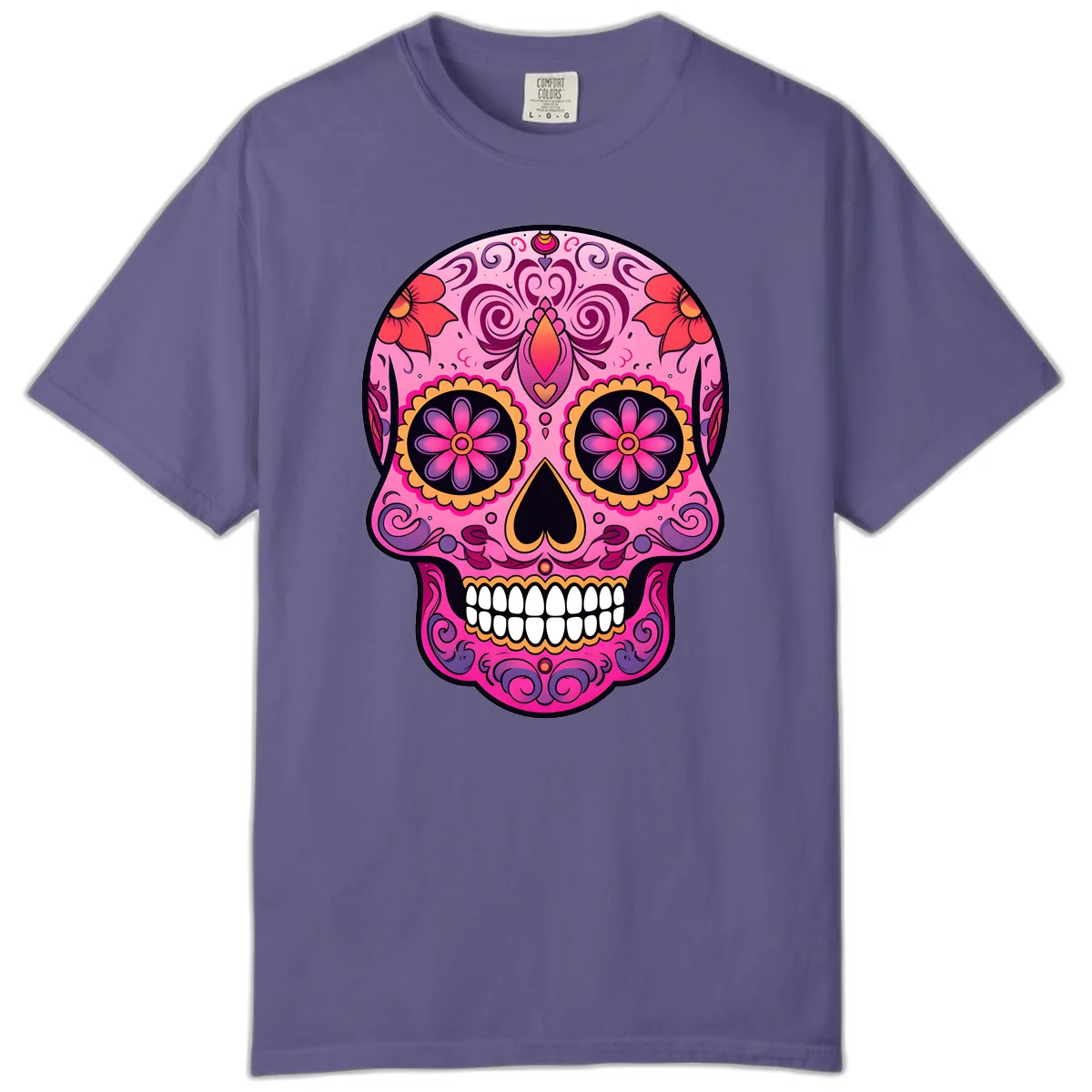 Vibrant Floral Calavera Sugar Skull Comfort Color in Grape