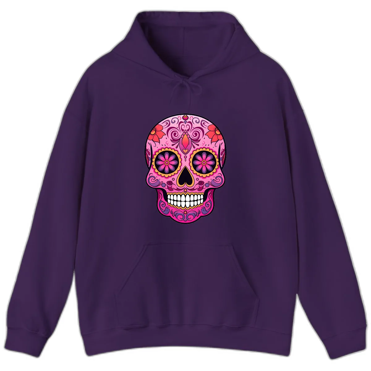 Vibrant Floral Calavera Sugar Skull Hoodie in Purple