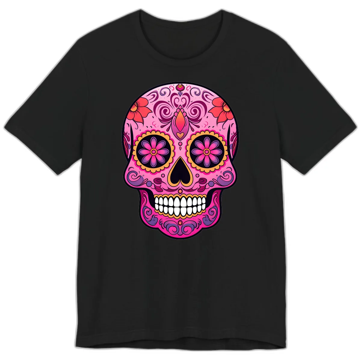 Vibrant Floral Calavera Sugar Skull Premium T-Shirt in Black