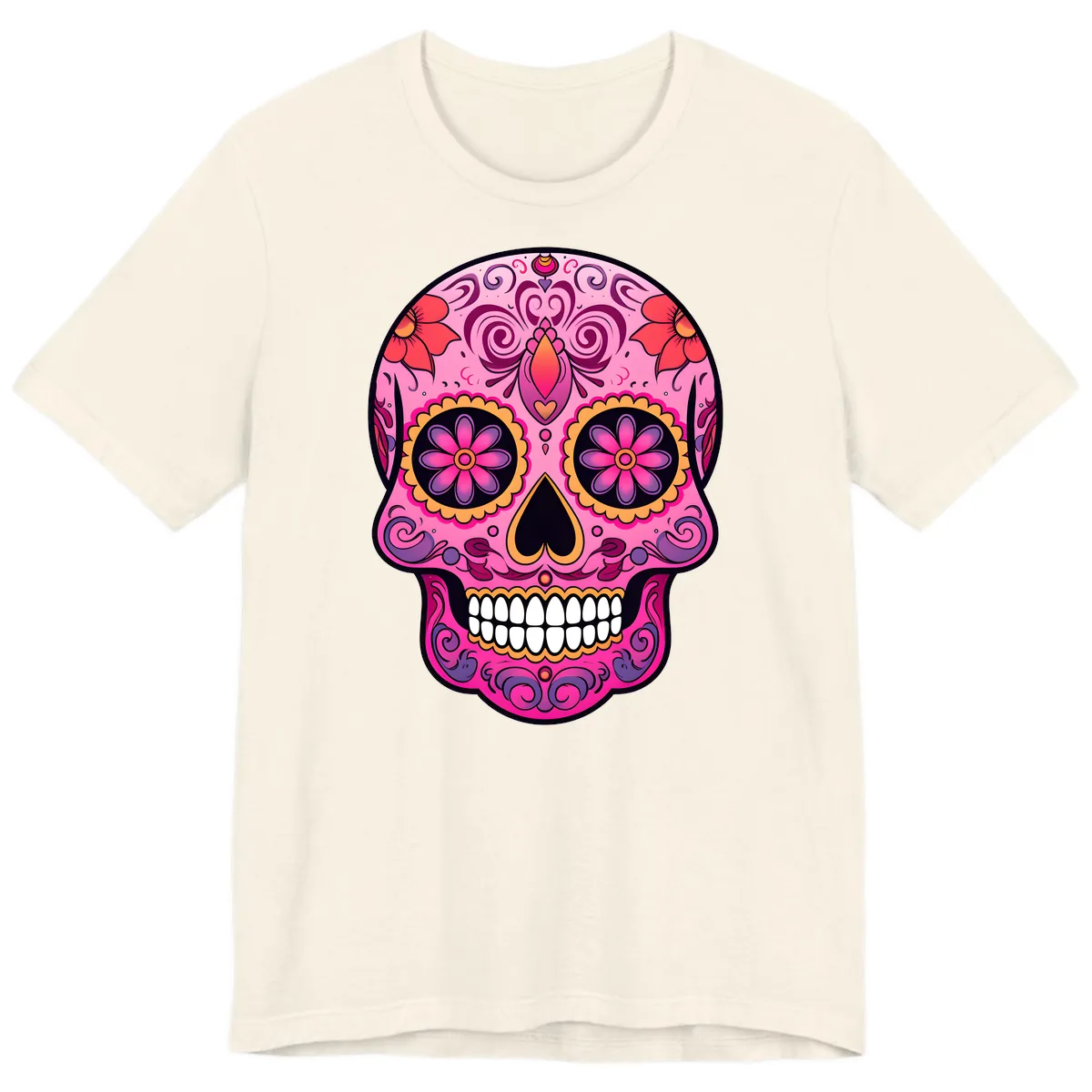 Vibrant Floral Calavera Sugar Skull Premium T-Shirt in Natural