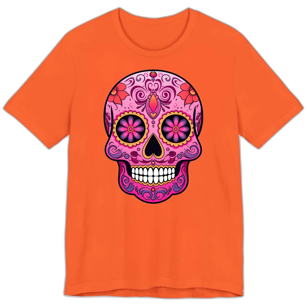 Vibrant Floral Calavera Sugar Skull Premium T-Shirt in Orange