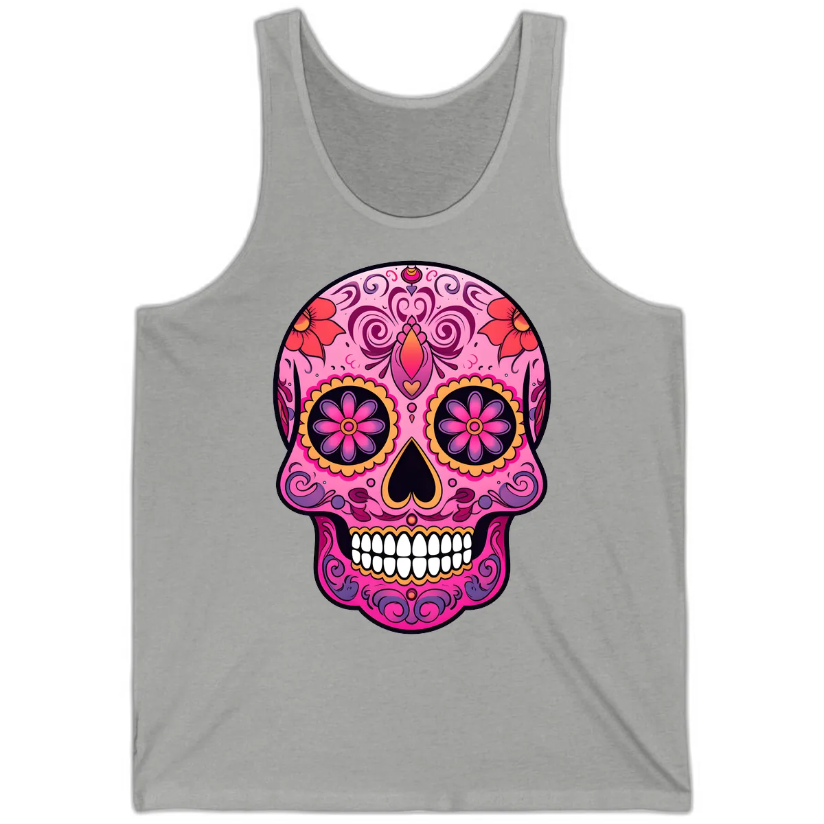 Vibrant Floral Calavera Sugar Skull Tank in Athletic Heather