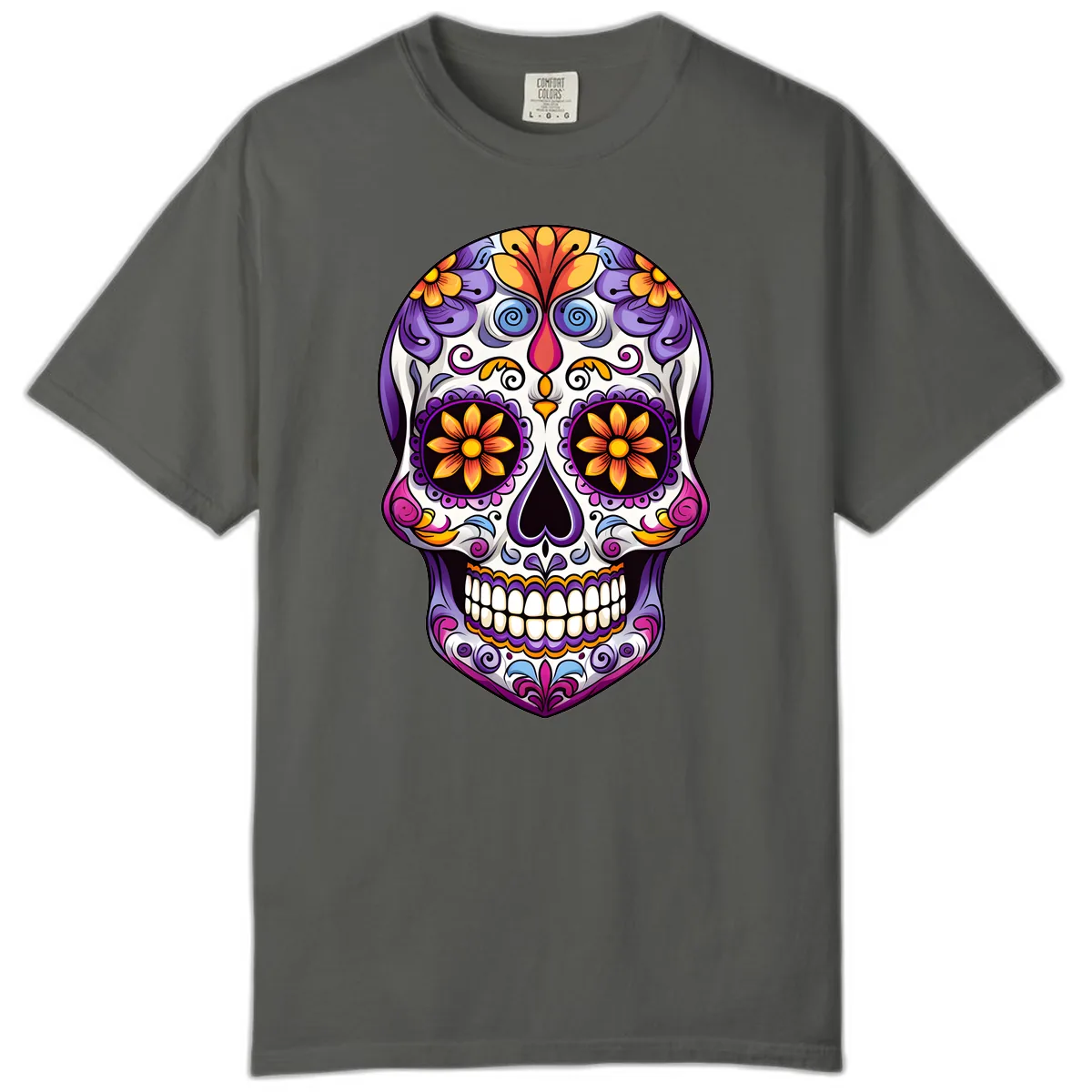 Vibrant Floral Calavera Sugar Skull Art Comfort Color in Pepper