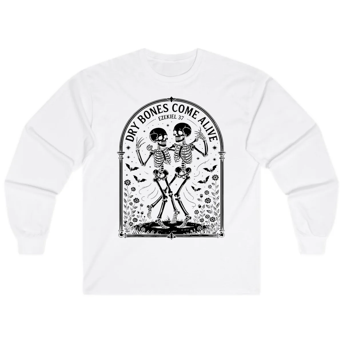 Dry Bones Come Alive Skeletons Dancing Long Sleeve in White